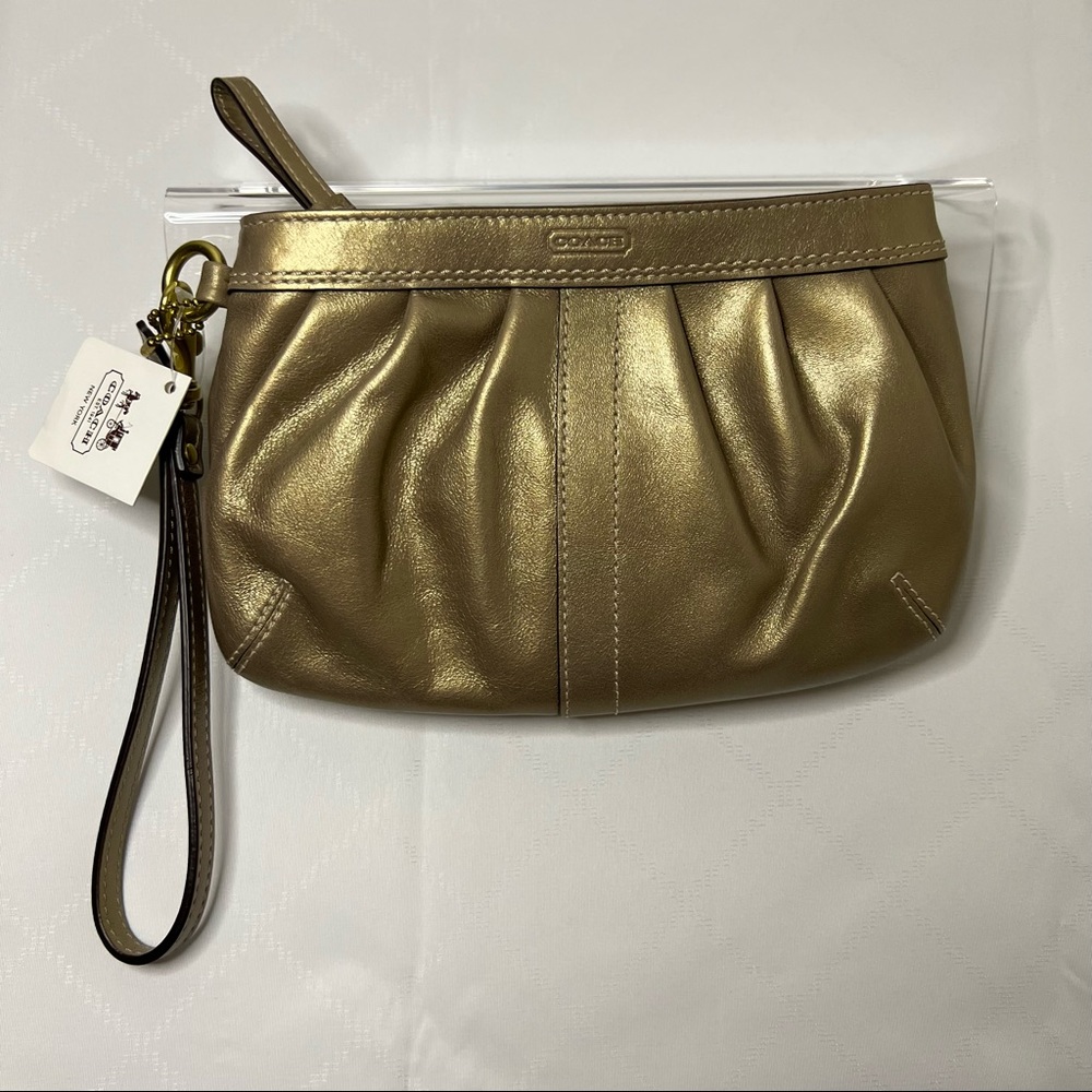 Coach Ergo Leather pleated large wristlet bronze contemporary